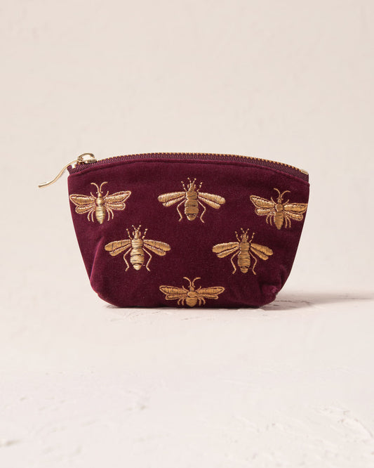 Honey Bee Plum Velvet Coin Purse