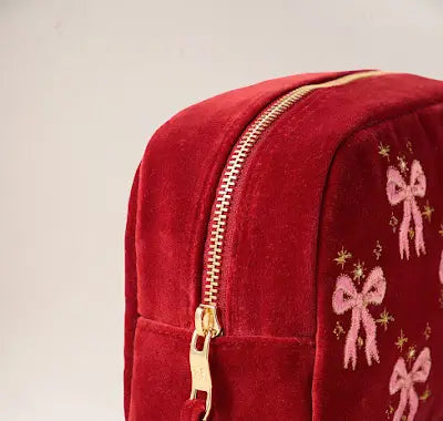 Dazzling Bows Velvet Makeup Bag - Rouge