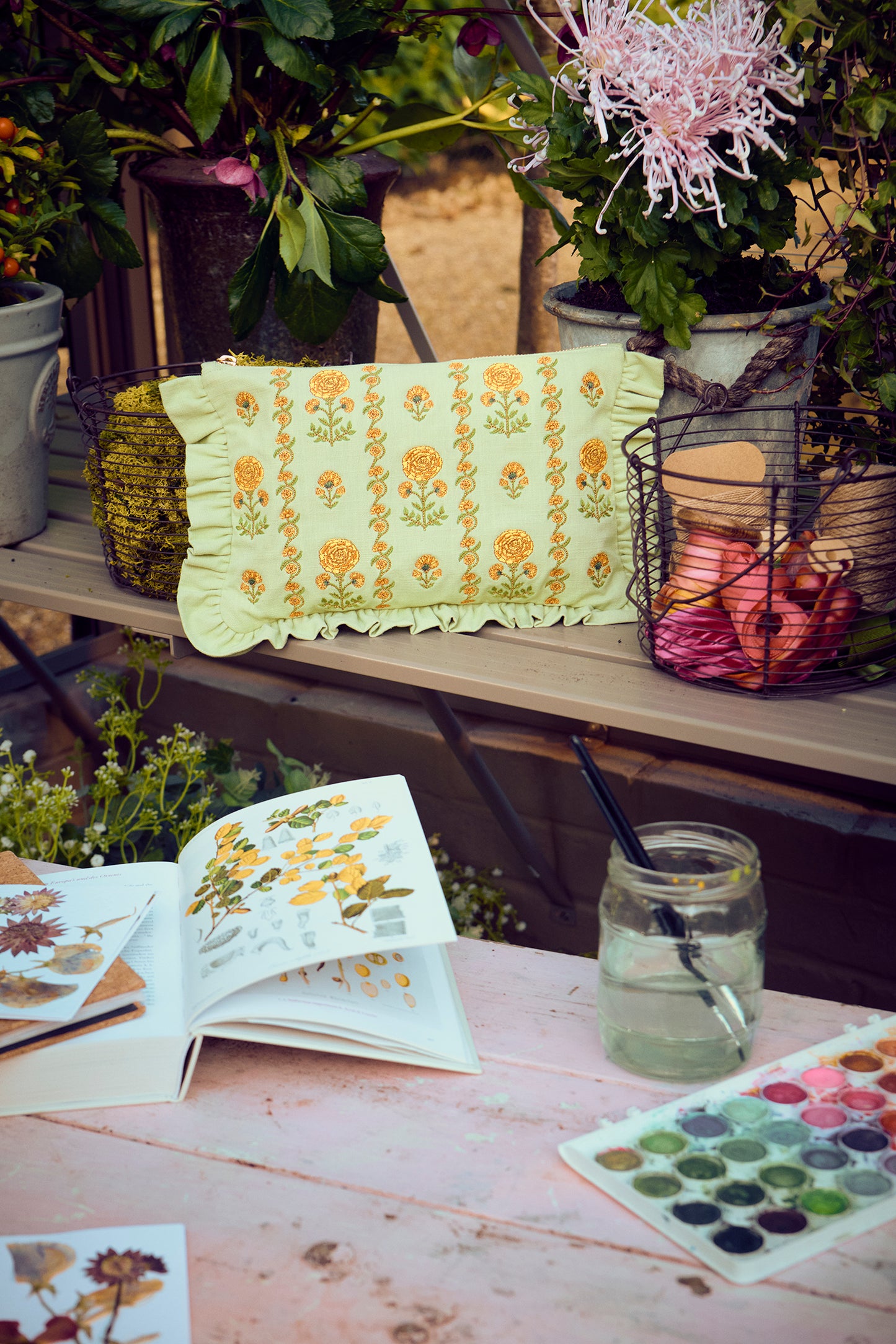 Marigolds Cotton Frill Pouch Celadon