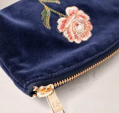 Rose Velvet Coin Purse - Navy