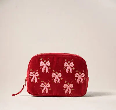 Dazzling Bows Velvet Makeup Bag - Rouge