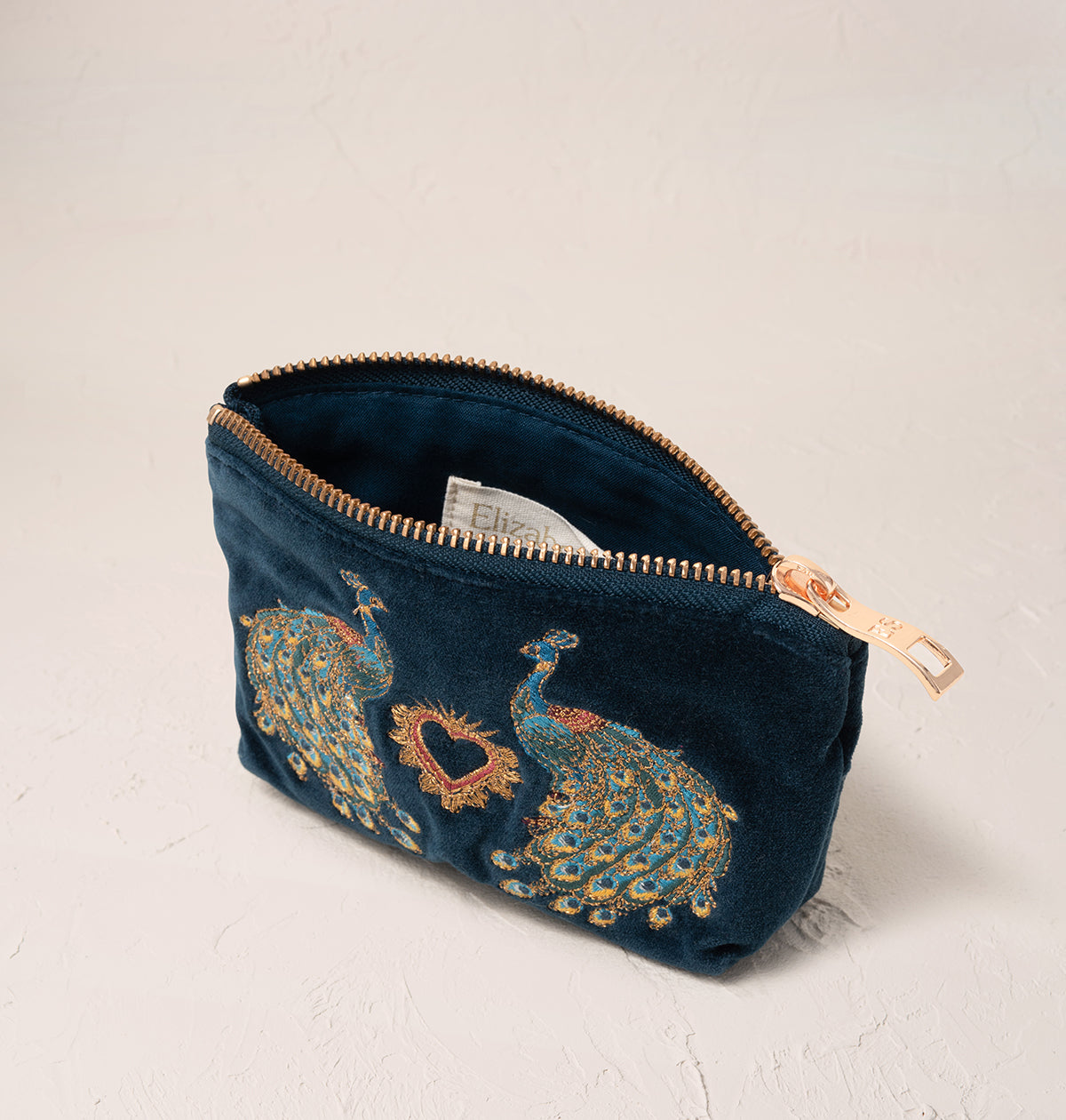 Peacock Floral Ink Blue Velvet Coin Purse