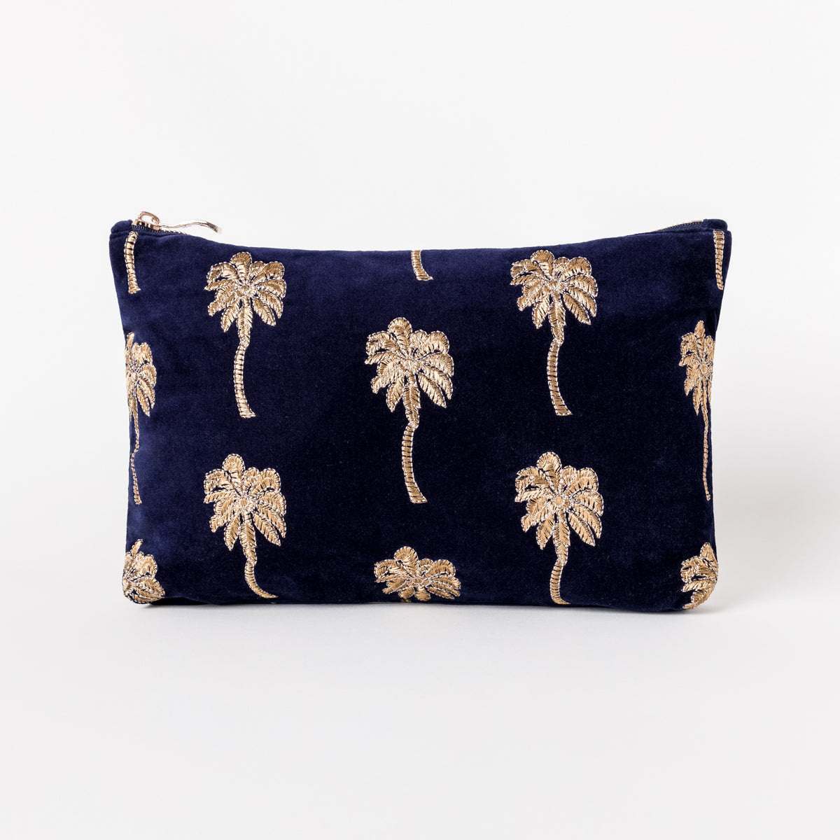 Gold Palm Navy Velvet Everyday Pouch