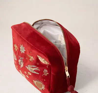 Golden Trinkets Velvet Wash Bag - Rouge