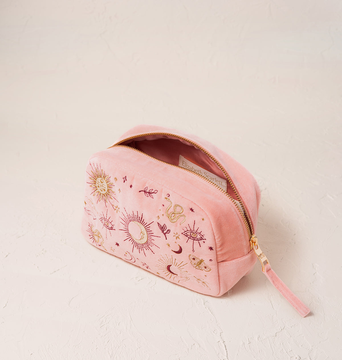 Boho Mysticism Pale Pink Velvet Makeup Bag