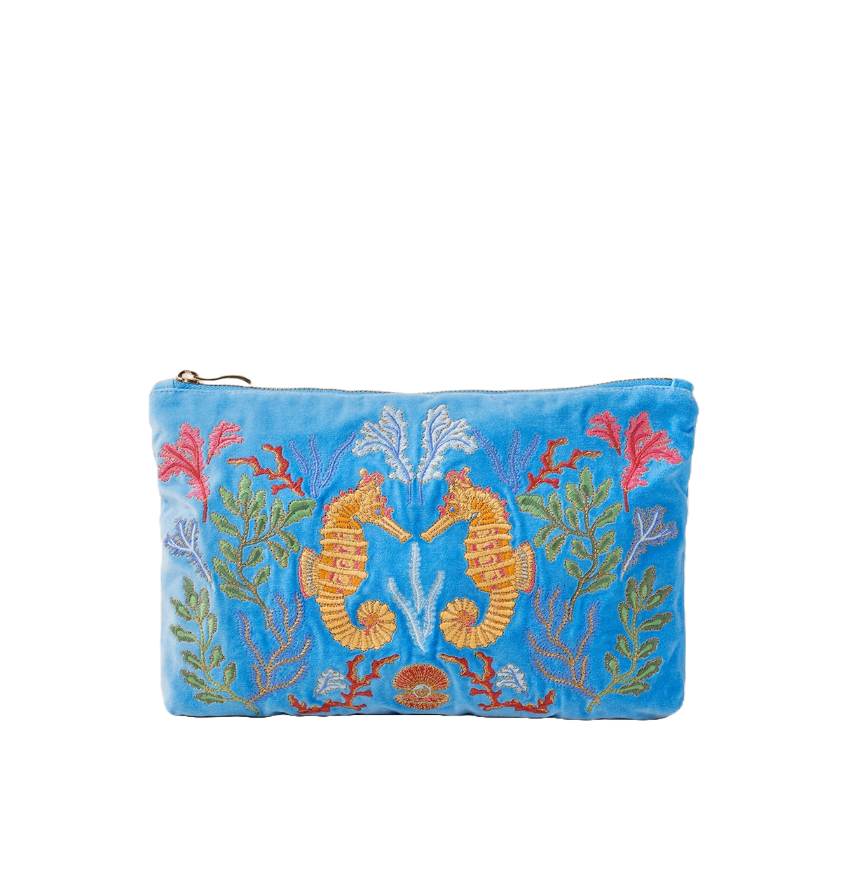 Coral Seahorse Mediterranean Blue Velvet Everyday Pouch