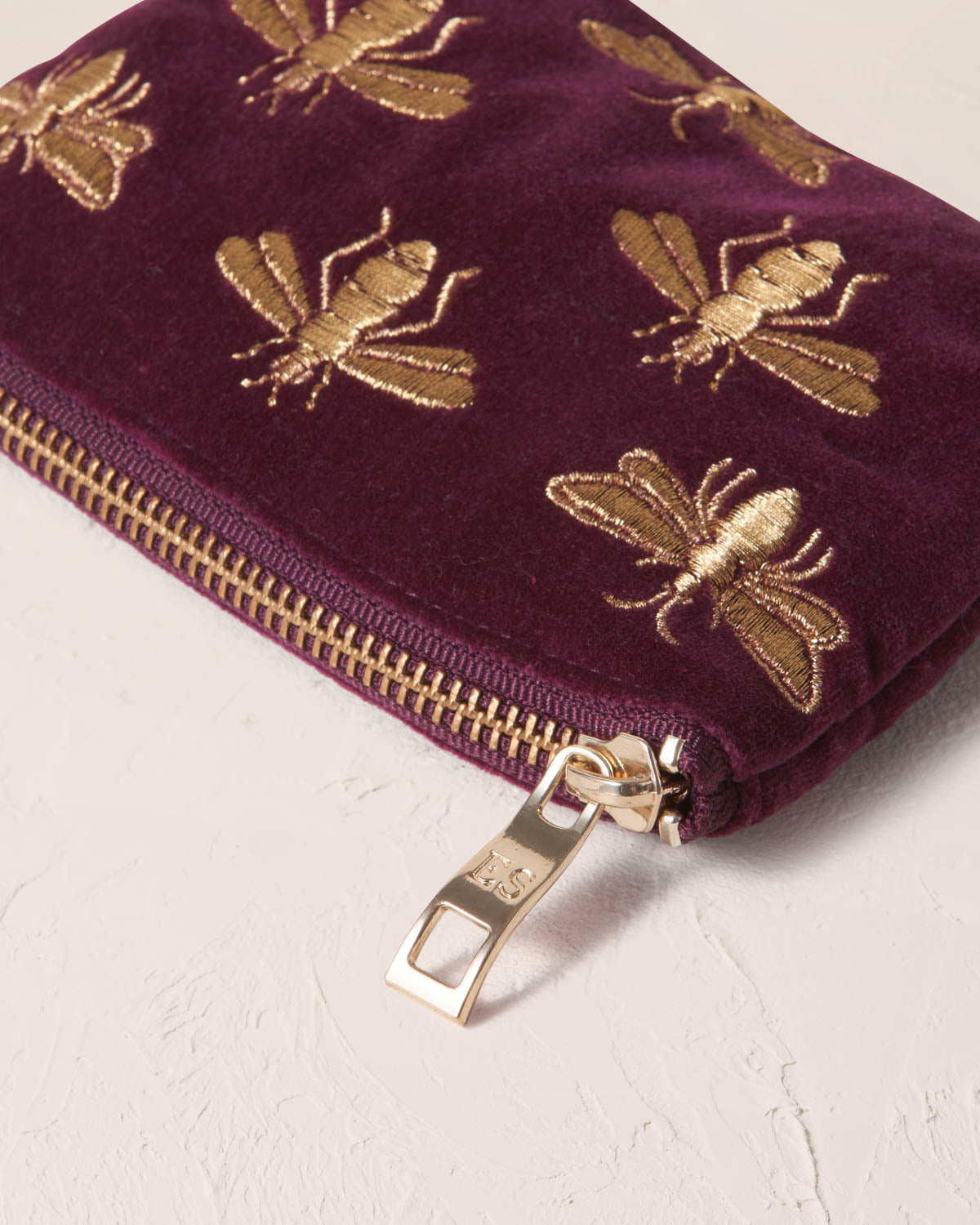 Honey Bee Plum Velvet Coin Purse