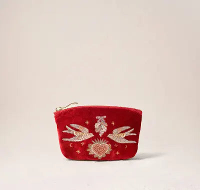 Golden Trinkets Velvet Coin Purse - Rouge