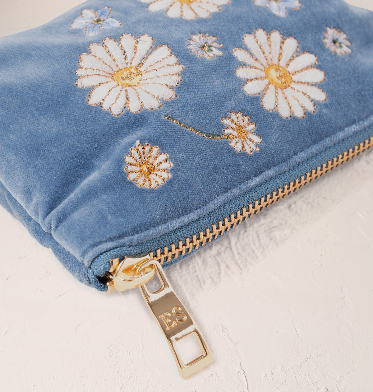 Daisy Dream Dusky Blue Velvet Everyday Pouch