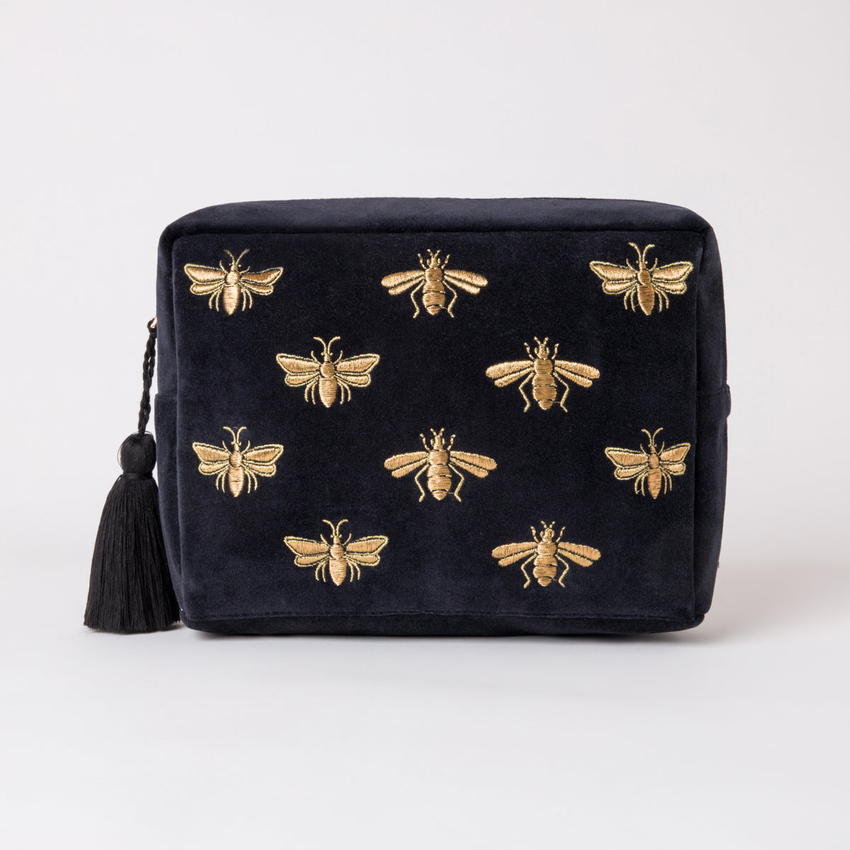 Honey Bee Charcoal Velvet Wash Bag