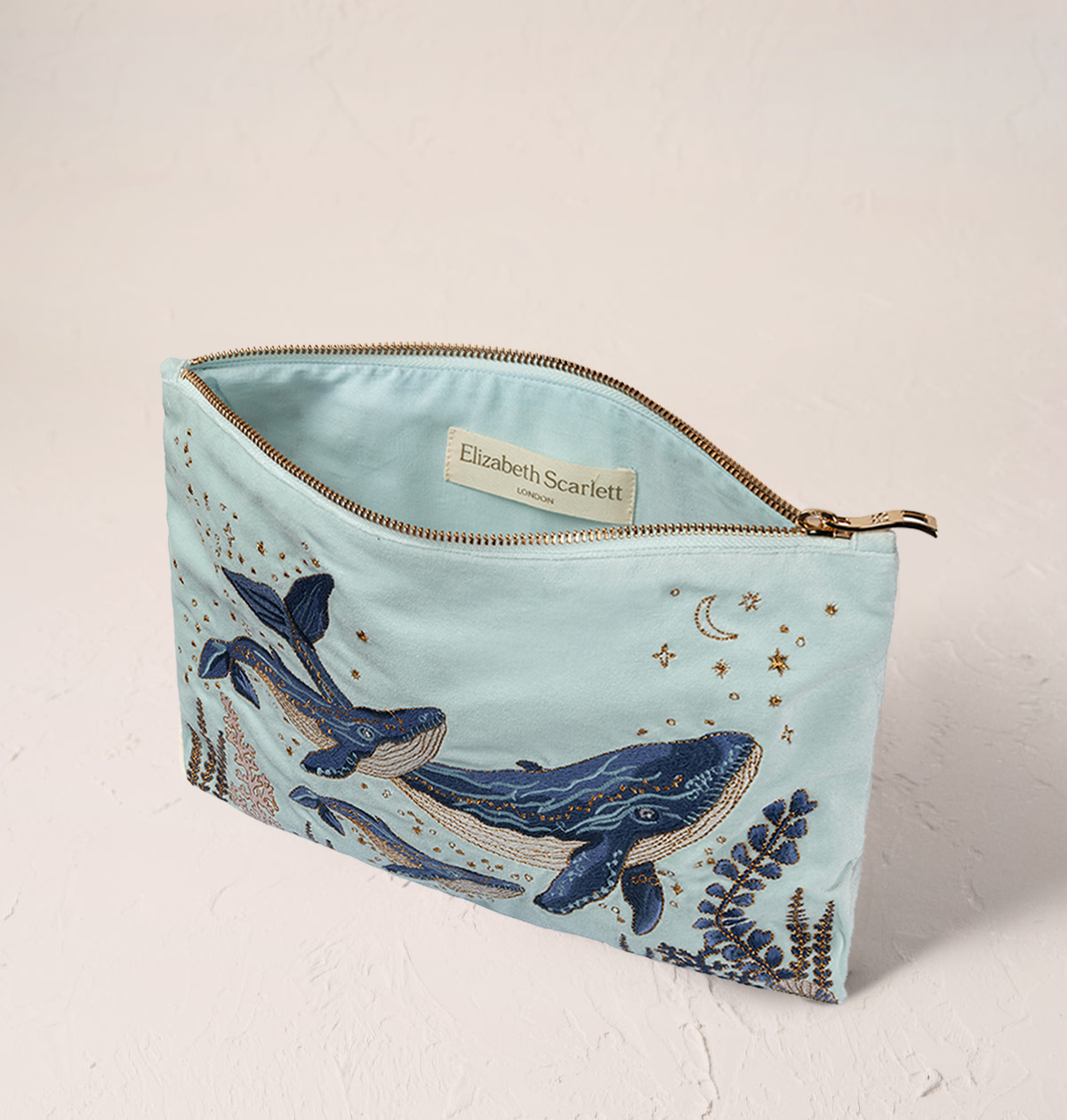Mystical Whale Velvet Everyday Pouch - Ice Blue