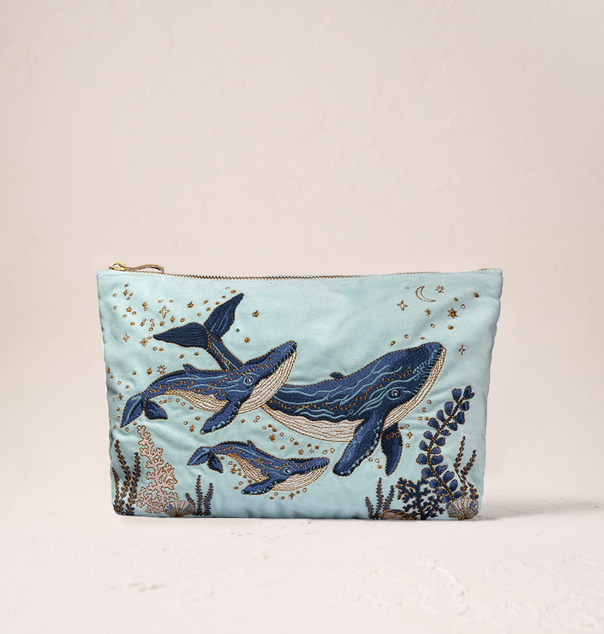 Mystical Whale Velvet Everyday Pouch - Ice Blue