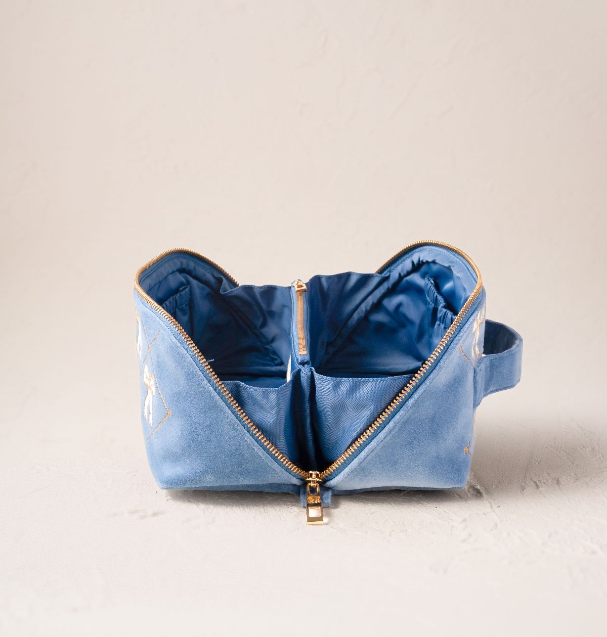 Lattice Bows Velvet Open Flat Makeup Bag - Dusky Blue