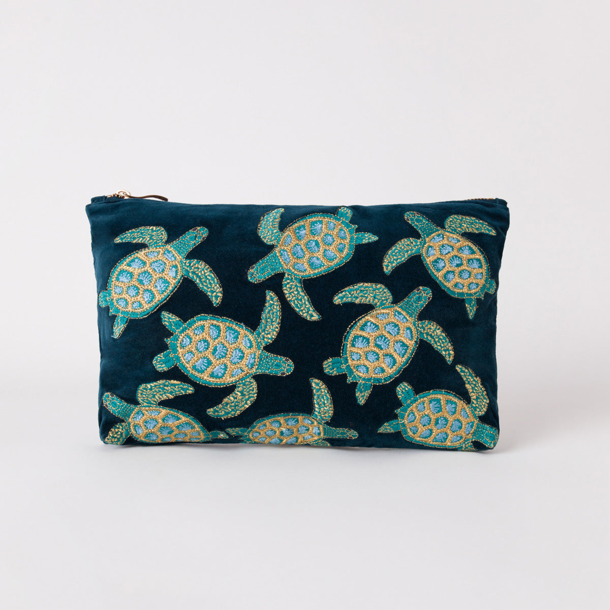 Swimming Turtle Marine Navy Velvet Everyday Pouch