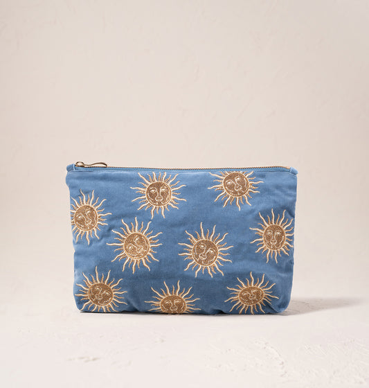 Sun Goddess Dusky Blue Velvet Everyday Pouch