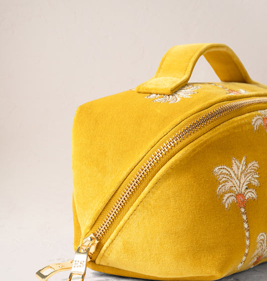 Sunrise Palms Velvet Open Flat Makeup Bag