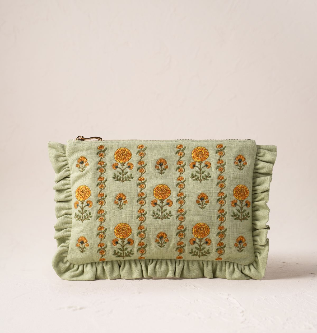 Marigolds Cotton Frill Pouch Celadon