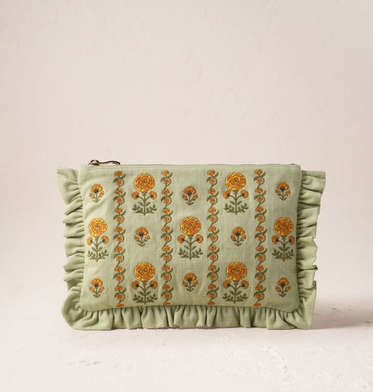 Marigolds Cotton Frill Pouch Celadon