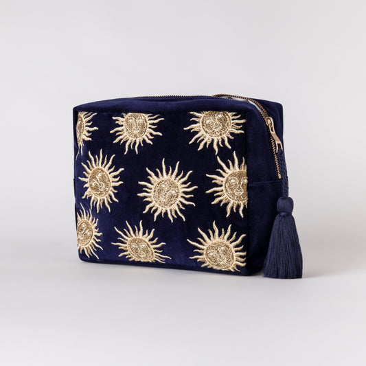 Sun Goddess Navy Velvet Wash Bag