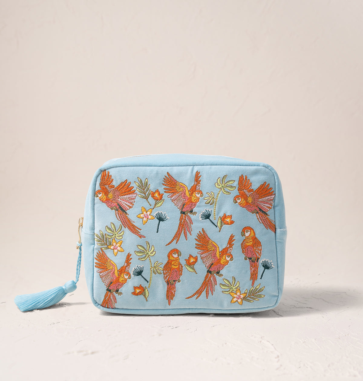 Flying Parrots Velvet Wash Bag French Blue