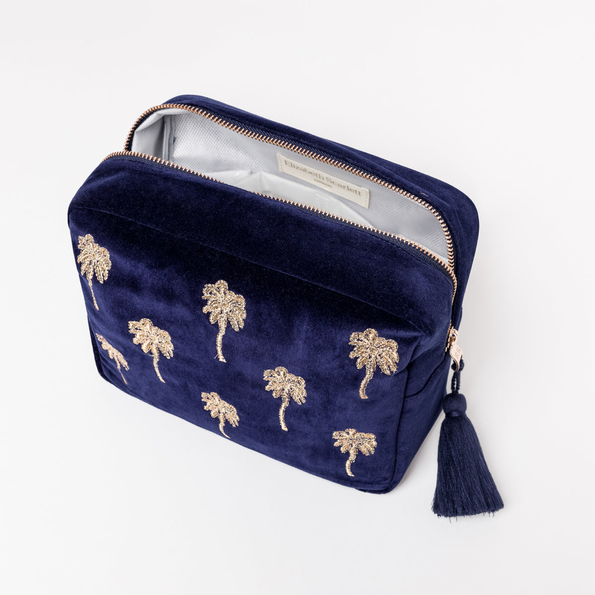 Gold Palm Navy Velvet Wash Bag