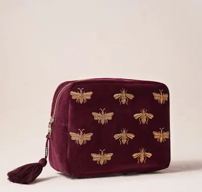 Honey Bee Plum Velvet Wash Bag