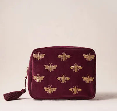 Honey Bee Plum Velvet Wash Bag