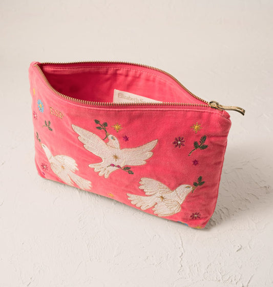 Doves of Peace Velvet Everyday Pouch Spiced Coral