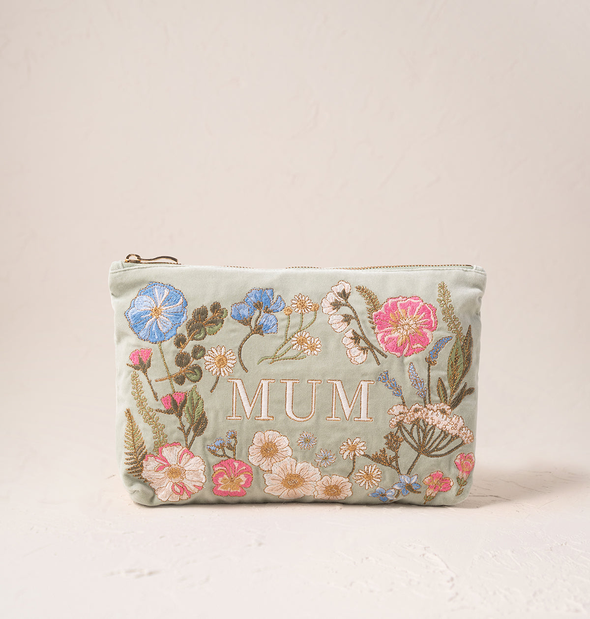 Pressed Flowers Mum Velvet  Everyday Pouch Sage