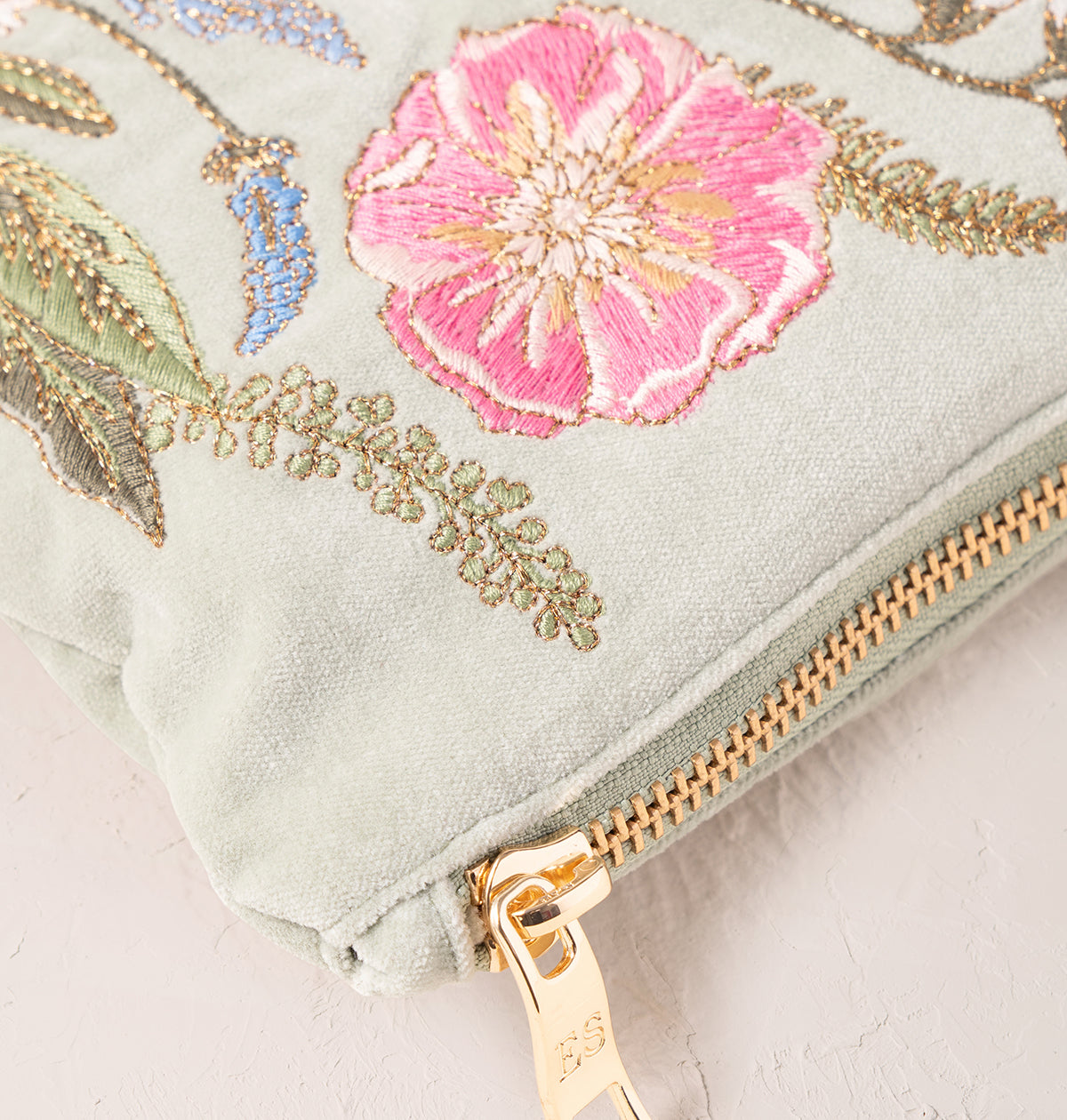Pressed Flowers Mum Velvet  Everyday Pouch Sage