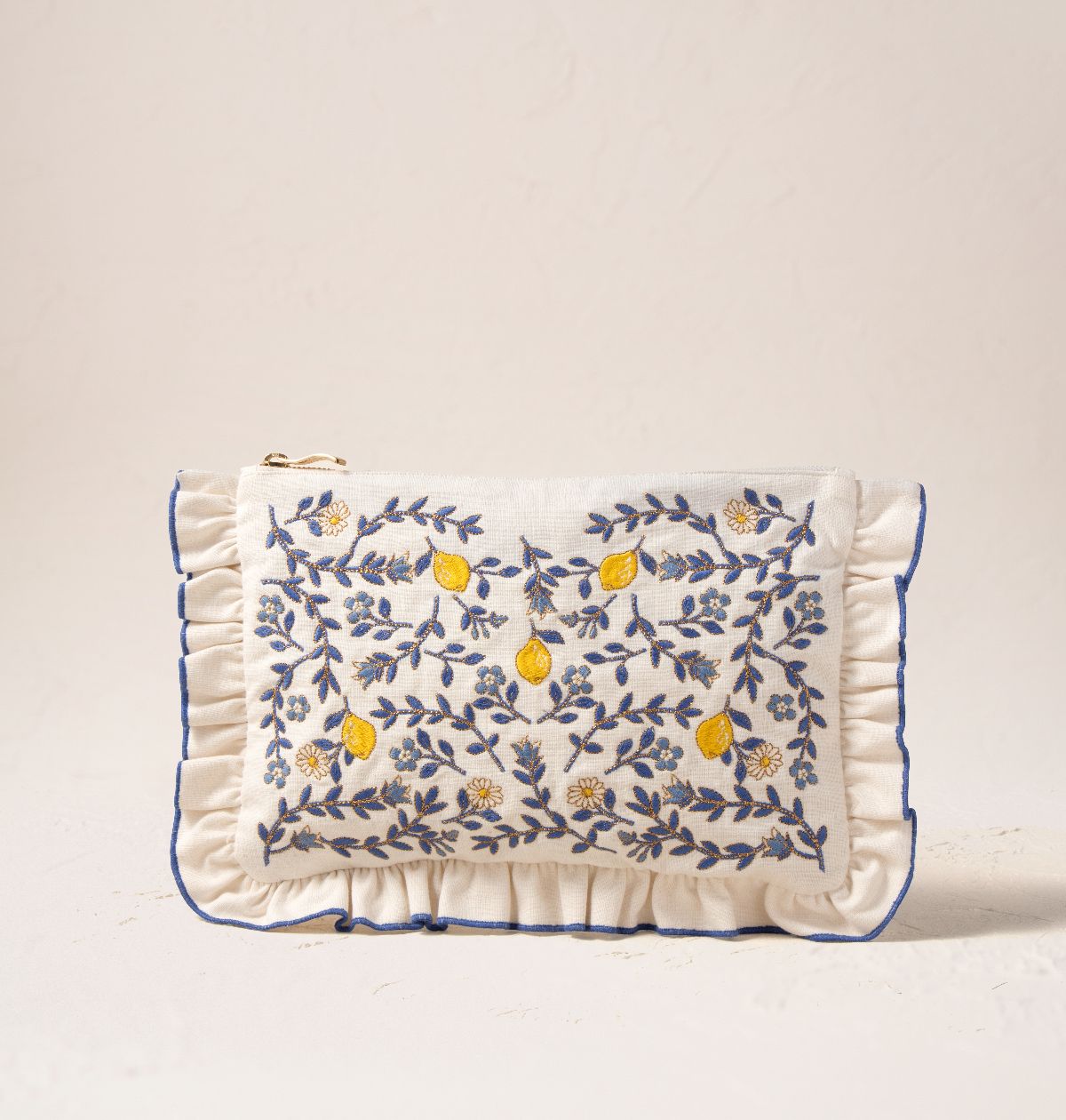 Lemon Garden Cotton Frill Pouch - Cream