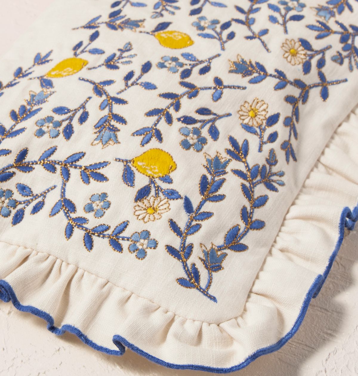 Lemon Garden Cotton Frill Pouch - Cream