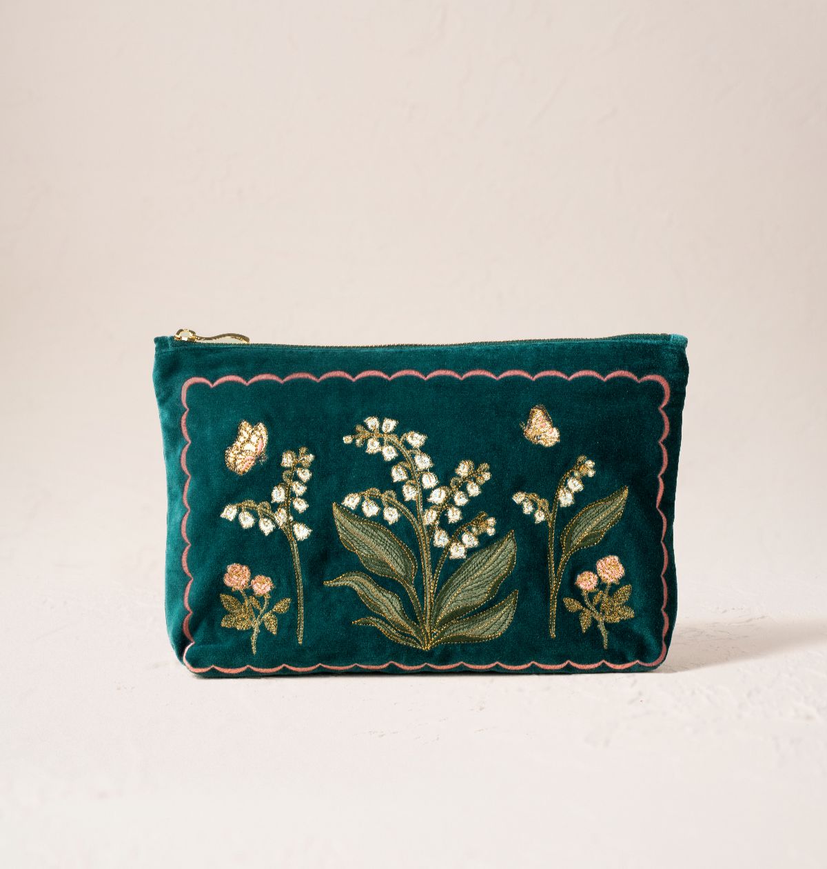 Lily of the Valley Velvet Everyday Pouch - Emerald