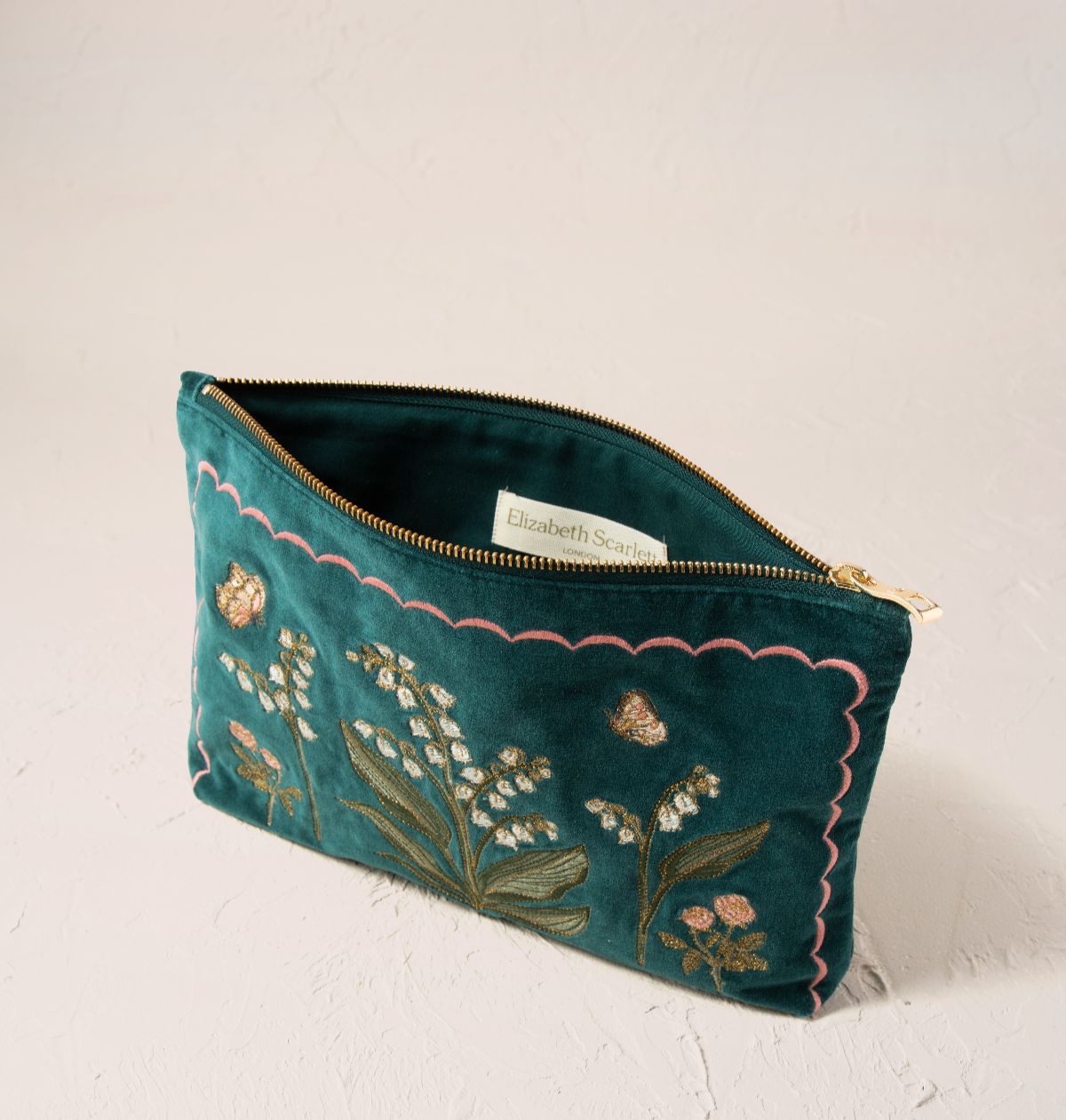 Lily of the Valley Velvet Everyday Pouch - Emerald
