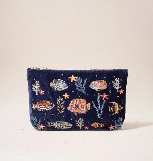 Marine Paradise Velvet Everyday Pouch - Navy