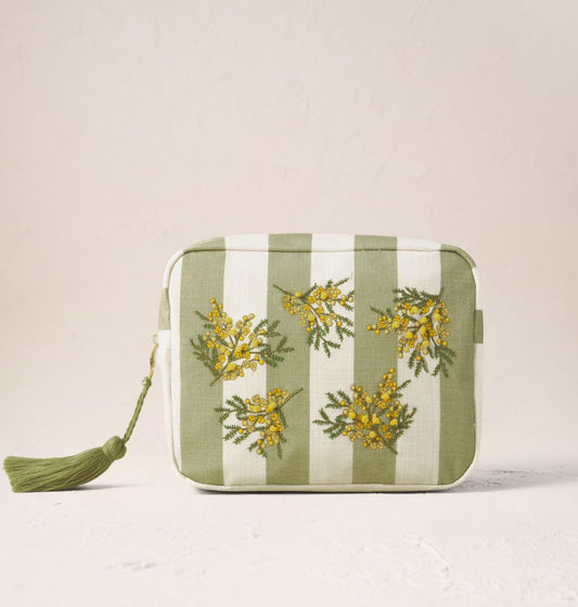 Mimosa Stripe Canvas Printed Wash Bag Green
