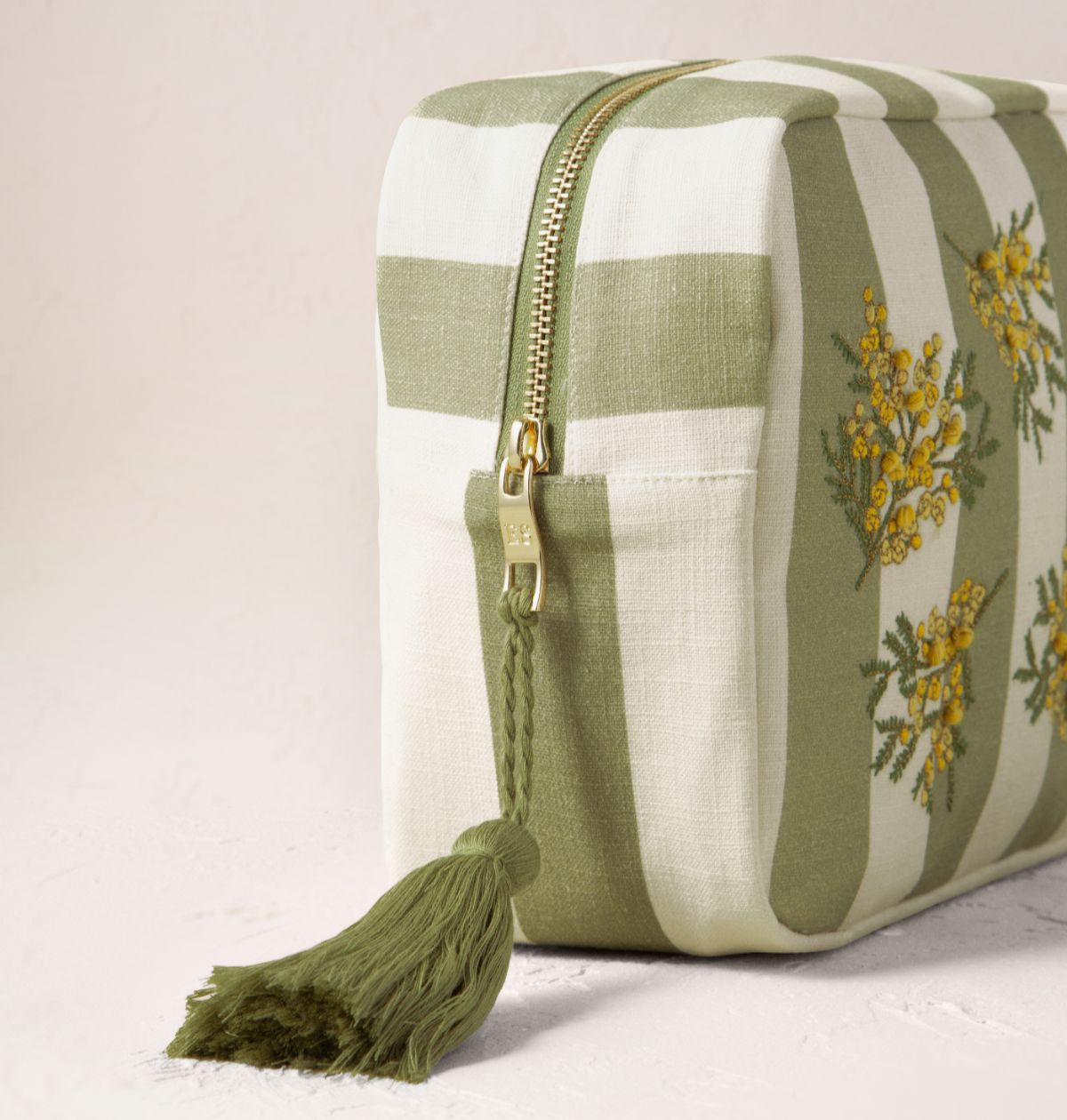 Mimosa Stripe Canvas Printed Wash Bag Green