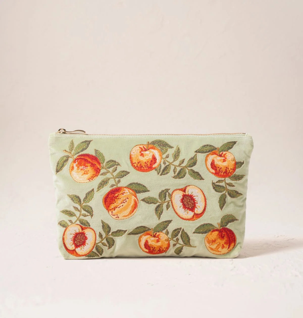 Summer Peach Velvet Everyday Pouch - Celadon