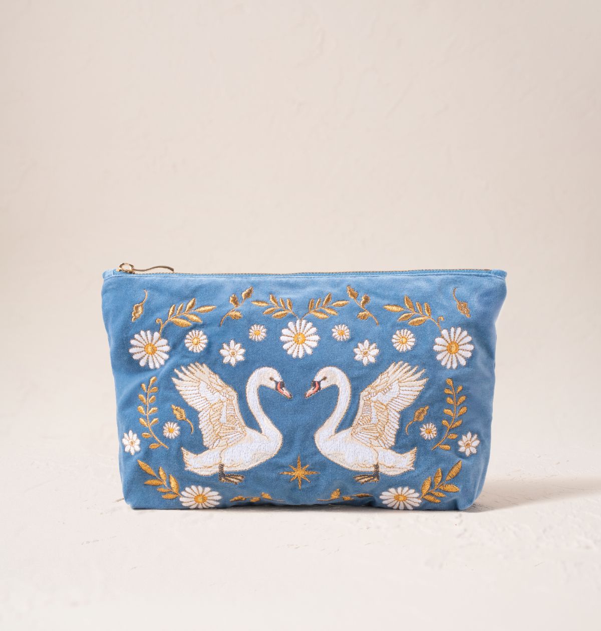 Swan Garden Velvet Everyday Pouch - Dusky Blue