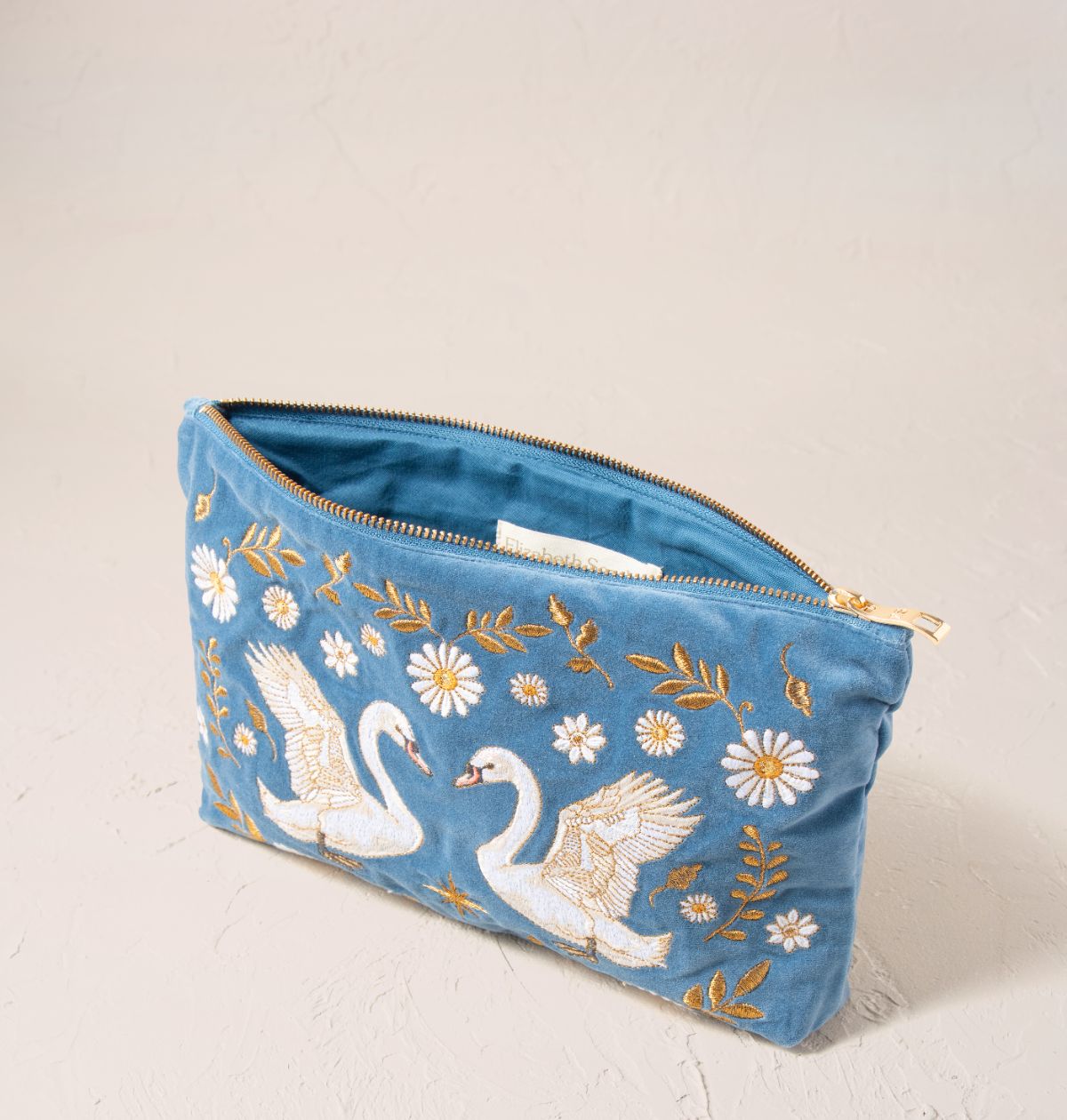 Swan Garden Velvet Everyday Pouch - Dusky Blue
