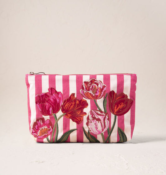 Tulip Stripe Canvas Printed Everyday Pouch Pink