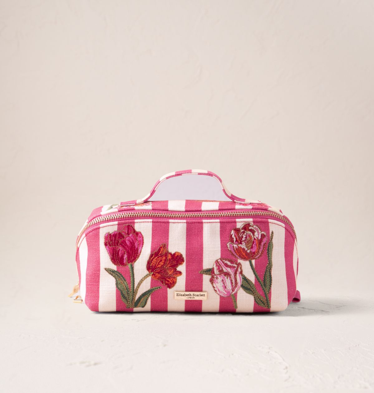 Tulip Stripe Canvas Printed Open Flat Makeup Bag Pink