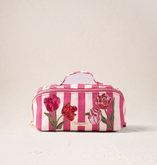 Tulip Stripe Canvas Printed Open Flat Makeup Bag Pink