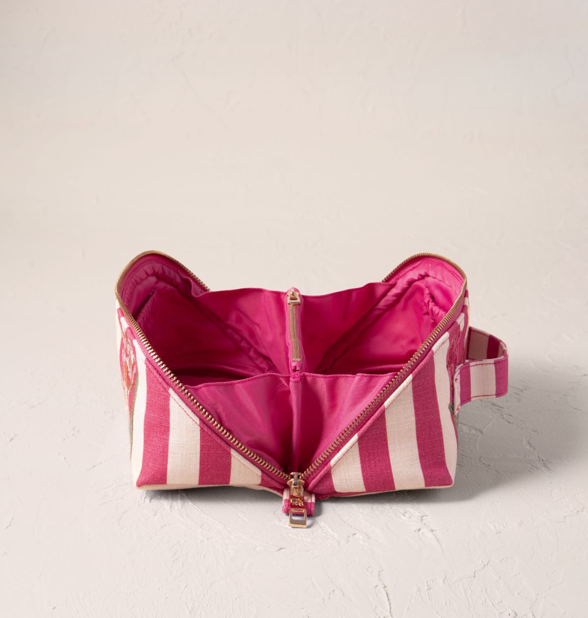 Tulip Stripe Canvas Printed Open Flat Makeup Bag Pink