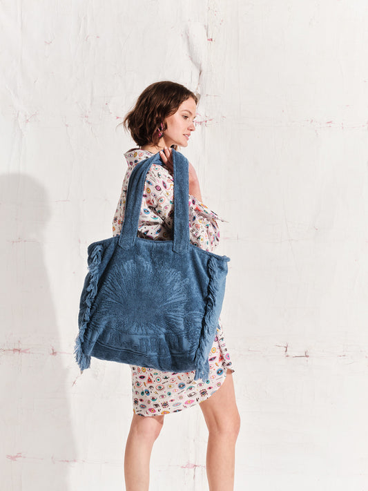 Blue Terry Tote Beach Bag