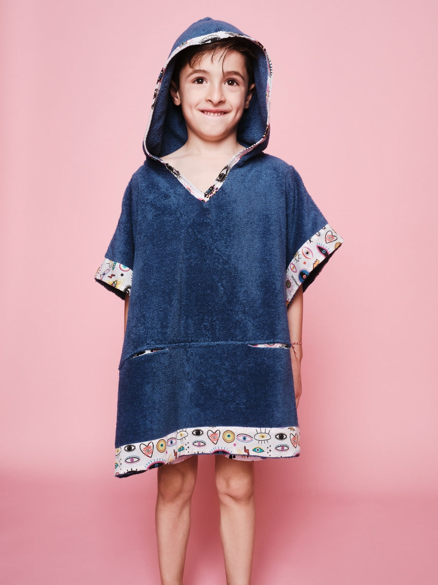 Starry Eyes Rough Blue Kids Poncho