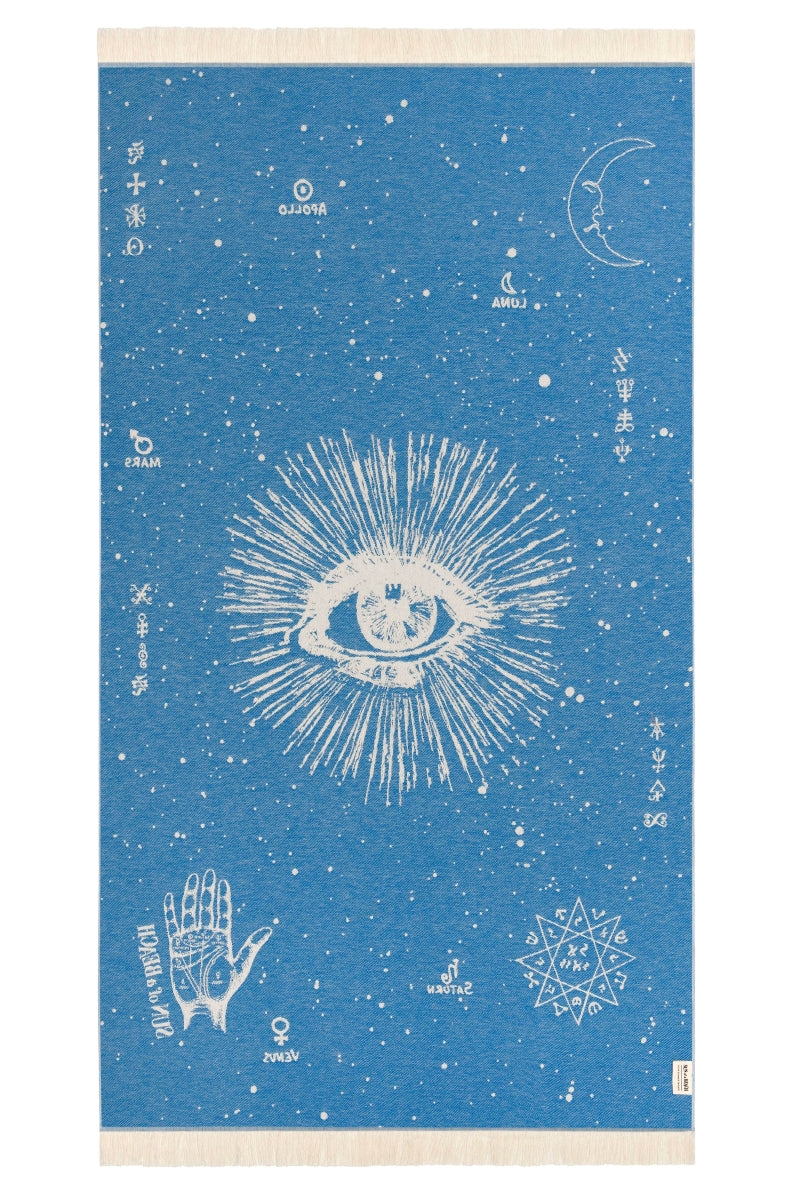 The Cosmos Eye Bright Blue Feather Beach Towel